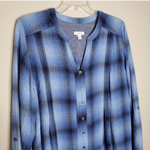 J. Jill Blue & Black Plaid Print Button Front Elliptical Shirt Dress - Picture 4 of 9